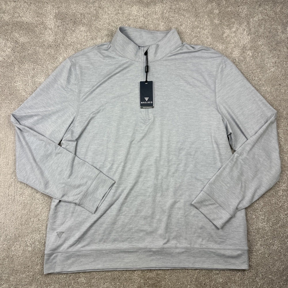 Maelreg Mens XL Light Gray 1/4 Zip Performance Pullover Polyester Golf NWT